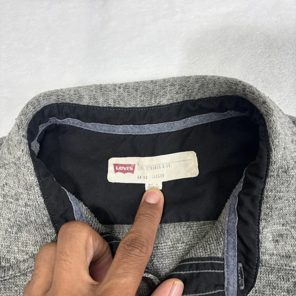 Levi's Shirt Jacket Shacket Gray Button Up Fleece Collared Men's Large - Picture 3 of 8